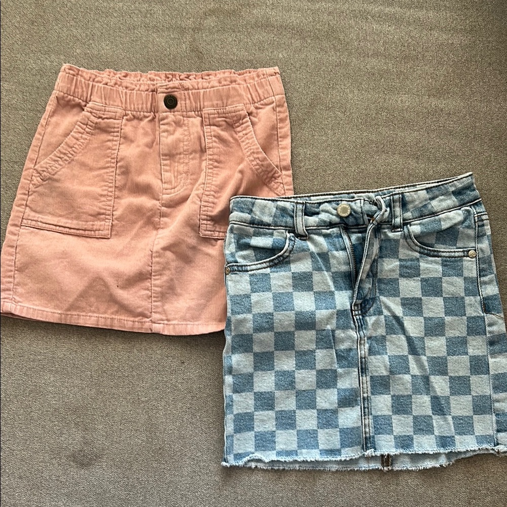 Kids Pink and Blue Checkered Skirt Set